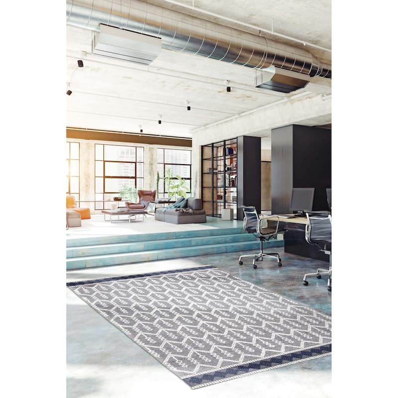 ECARPETGALLERY Braid weave Sienna Navy Wool Rug - 5'0 x 8'3