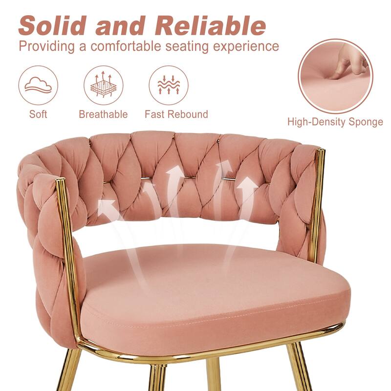 VECELO Counter Height Bar Stools with Woven Backrest 26.77" Seat Height Mid-Century Modern Upholstered Bar Chairs for Kitchen