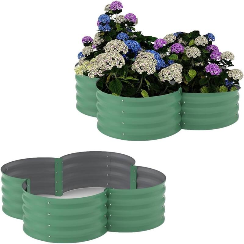 2-Pack 4x4x1Ft Raised Garden Bed Galvanized Outdoor Planter Open Base Green - Green