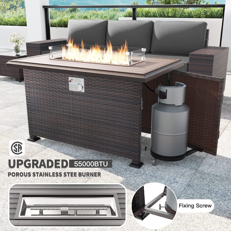 Outdoor Patio Furniture Set, All Weather PE Wicker Sectional Conversion Sofa set with Firepit(Optional)