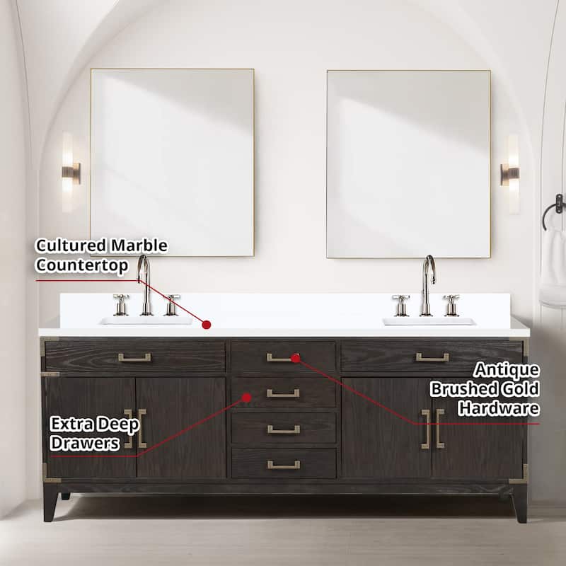 Laurel 60 in W x 22 in D Black Oak Double Bath Vanity, Cultured Marble Top, and 28 in Mirrors