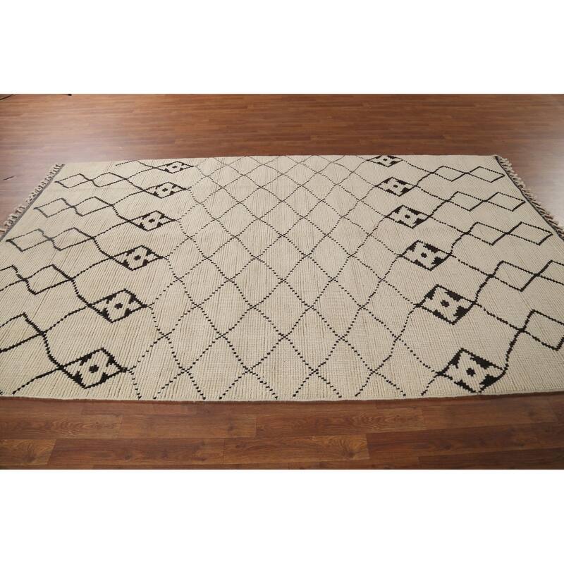 Trellis Moroccan Oriental Area Rug Handmade Modern Wool Carpet - 5'10"x 9'8"