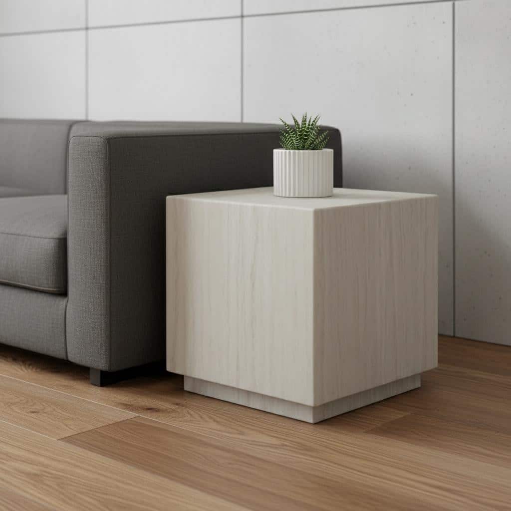 HomeRoots 20" Beige Marble Square Block End Table - 20.00 in. x 20.00 in. x 20.00 in.