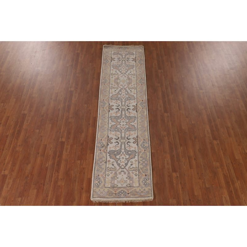 Transitional Beige Oushak Oriental Runner Rug Handmade Wool Carpet - 2'7"x 9'11"