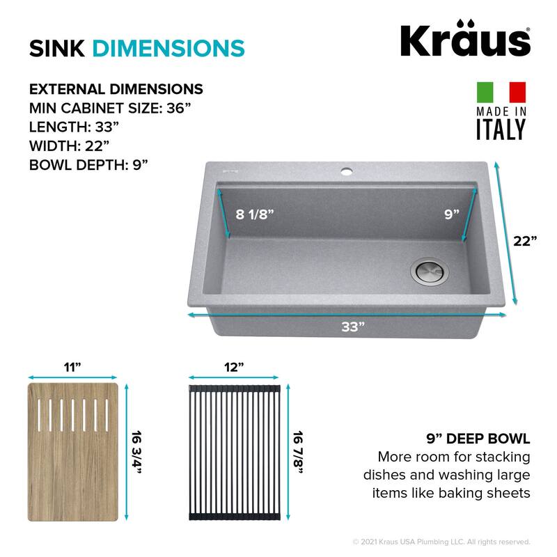 Kraus Bellucci 33" Drop In Single Basin Granite Composite Kitchen Sink