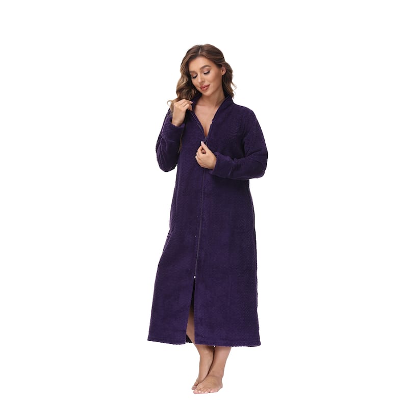 INK+IVY Women's Zip Front Embossed Plush Bathrobe