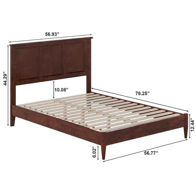 Solid Wood Low Profile Platform Bed with USB Ports - Walnut Finish, Full Size Bed Frame
