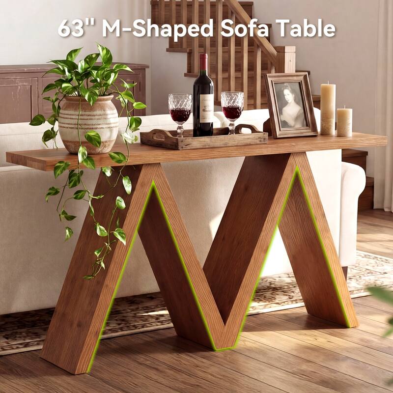 63'' Solid Wood Console Table with M-Shaped Base for Entryway, Hallway, Living Room, or Behind Sofa