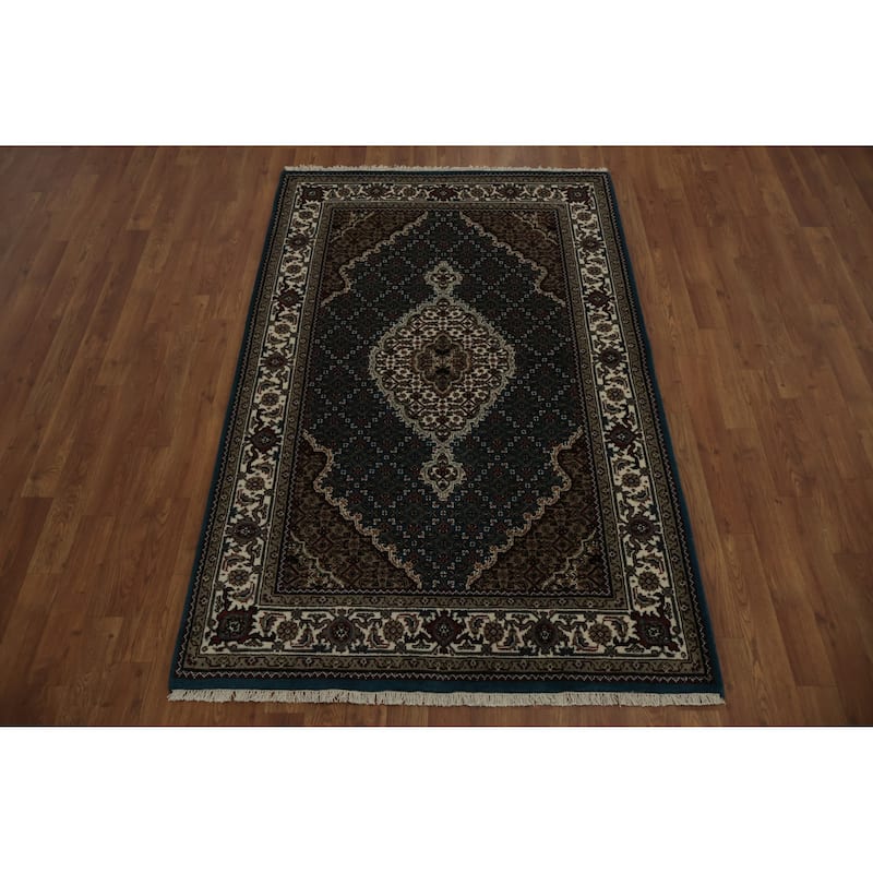 Hand Knotted Oriental 100% Wool Carpet Traditional Floral Navy Blue & Blues Tabriz-Mahi Area Rug - 5' 9'' X 3' 9''