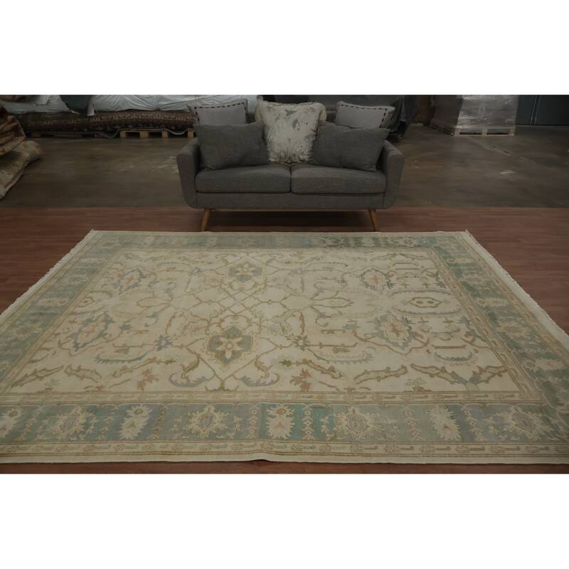 Hand Knotted Oriental 100% Wool Carpet Traditional All-Over Beige & Ivories Ziegler Area Rug - 9' 5'' X 7' 8''