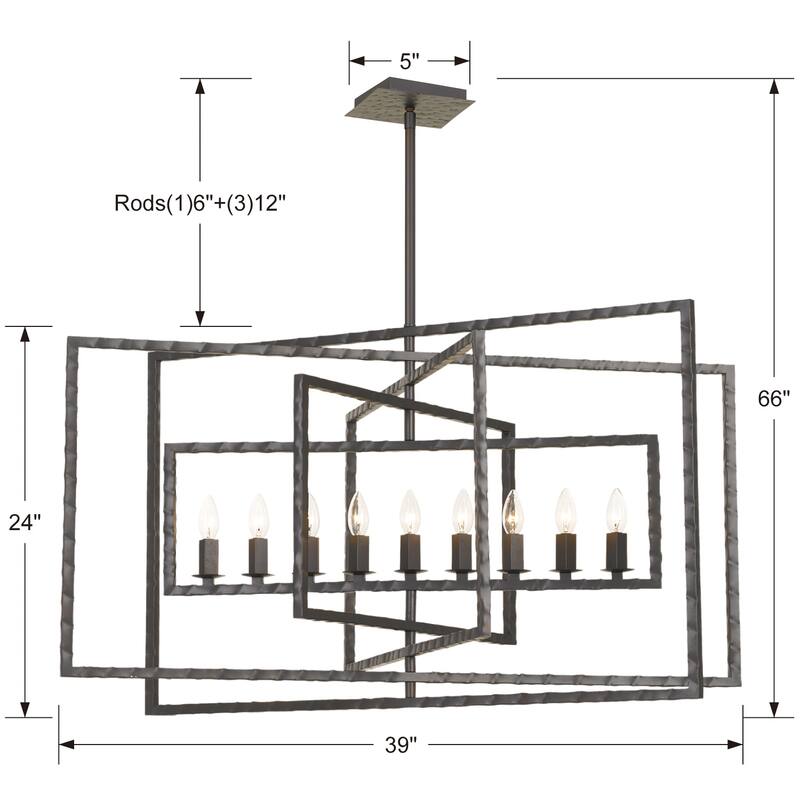 Capri 9 Light Raw Steel Chandelier - 39'' W x 24'' H