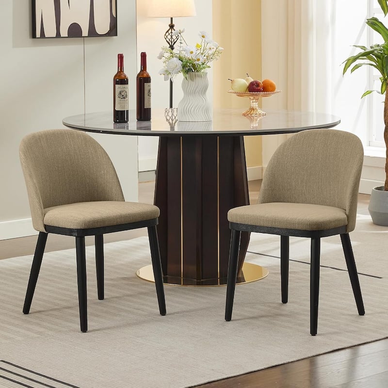 Set of 2 Linen Fabric Upholstered Kitchen Dining Chairs for Kitchen Restaurant