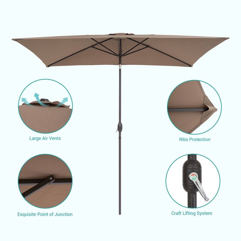 Bonosuki 10 x 6.5ft Patio Rectangular Umbrella with Tilt and Crank