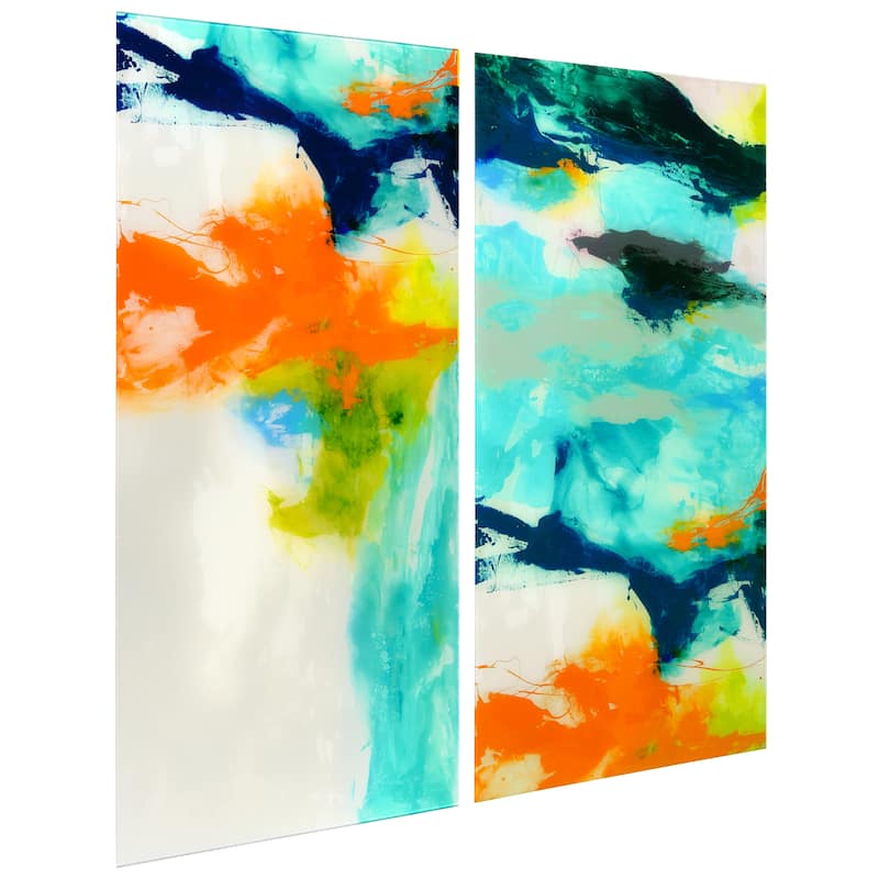 "Tidal Abstract' Glass Wall Art Printed on Frameless Free Floating Tempered Glass Panel