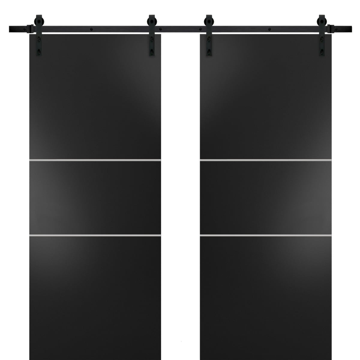 SartoDoors Planum 0110 | Closet Door Double Barn Door | Solid Wood | Hardware Set | 36x80, Matte Black Bedroom Door Pantry Door