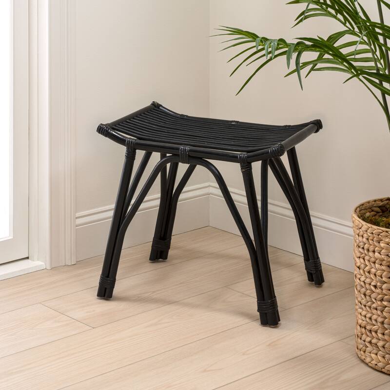 JONATHAN Y Gabriel Modern Bohemian Handcrafted Rattan/Teak Wood Curved Seat Accent Stool