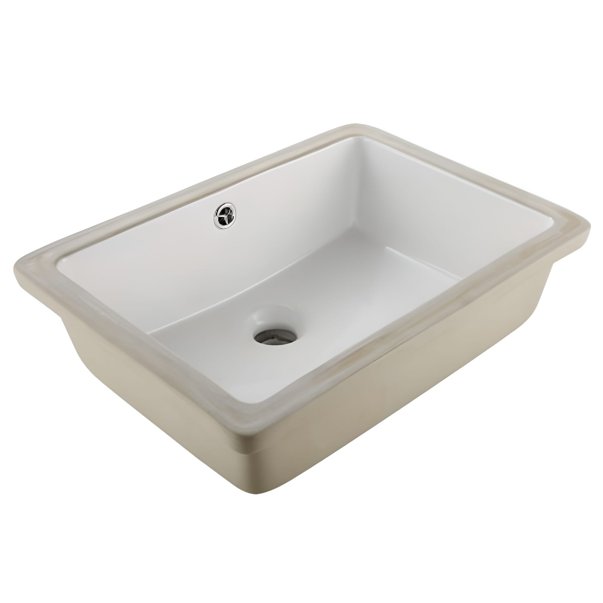 White Rectangular Undermount Bathroom Sink with Overflow Ceramic