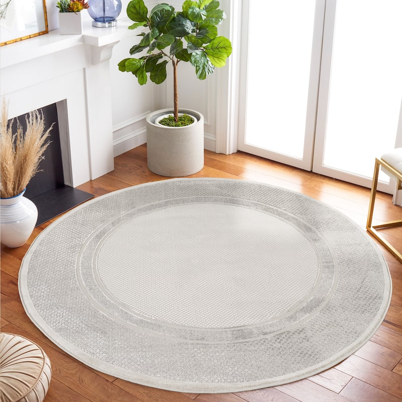 Omari Collection Grey/Cream Geometric Traditional Area Rug - 5'3 Round