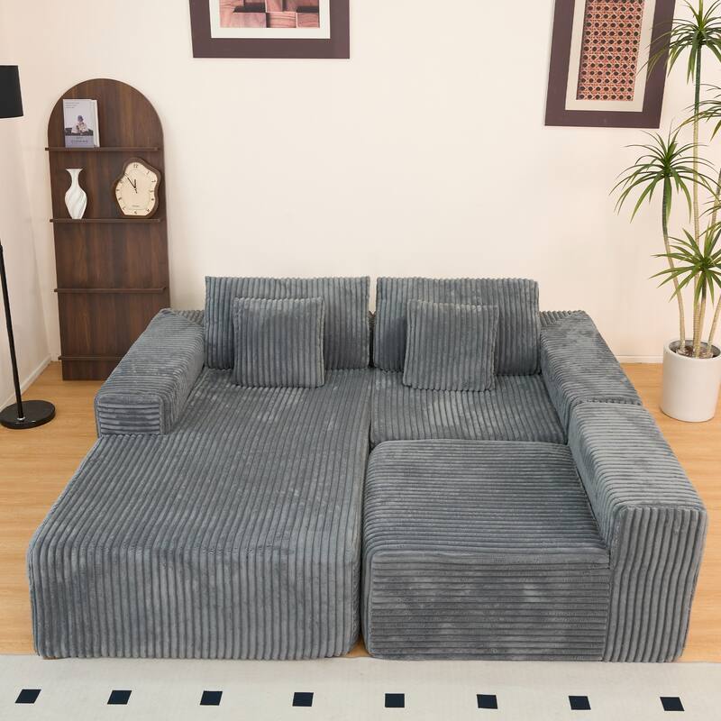 Living Room Modular Chaise Sectional Sofa Plush Corduroy L-shape Couch