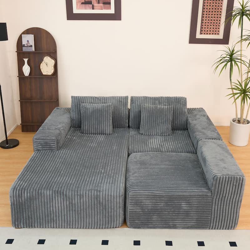 Modular Sectional Sofa with L-Shape Chaise, Full-Compressed Boneless Cloud Sofa, Corduroy Upholstered 3 Seater Sofa