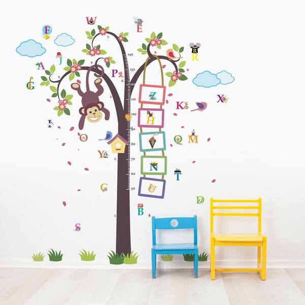 slide 2 of 5, Walplus Monkey Height Measure Learning Letters Alphabet Wall Sticker
