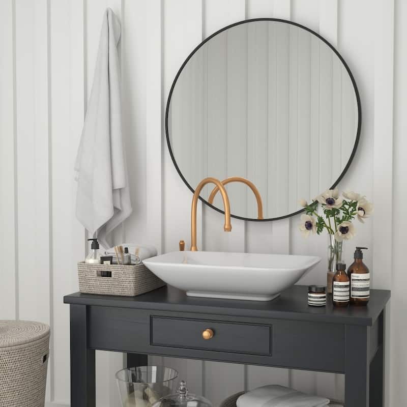 Accent Wall Mount Mirror with Aluminum Frame - Round Wall Mirror