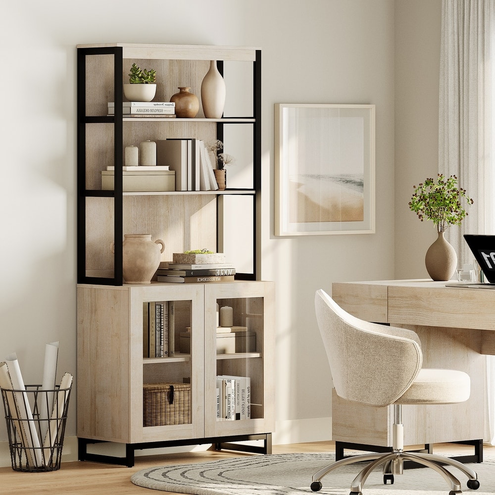 Modern 72" Sideboard with Glass Doors and Adjustable Shelves, Multifunctional Buffet Cabinet for Dining Room or Kitchen