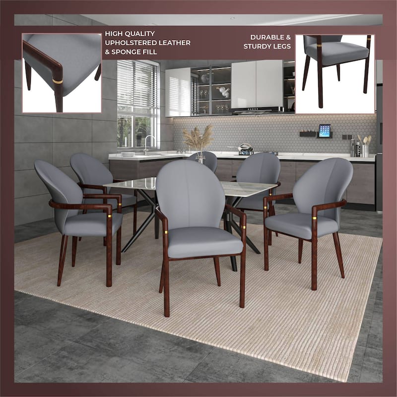 LeisureMod Set of 2 Modern Leather/Velvet Dining Chair - Elegant Armchair with Gold Accents for Home Office & Kitchen