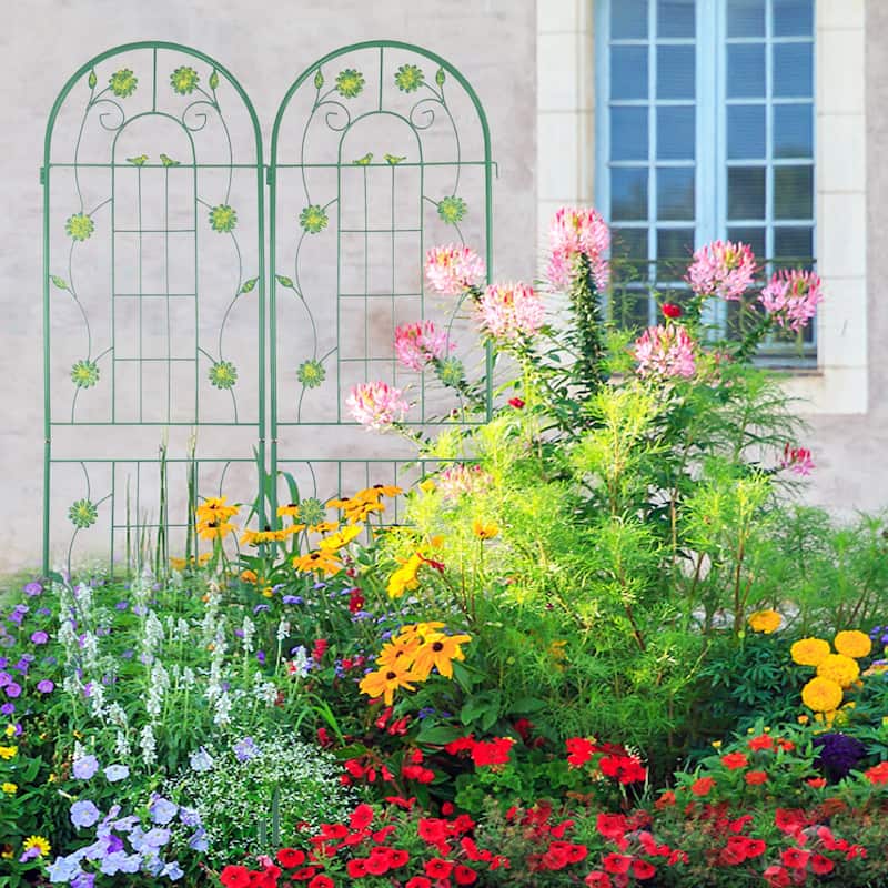 2/4 Pack Metal Garden Trellis for Climbing Plants Outdoor 71" x 19.7" Country Style Plant Support Rustproof Metal Rose Trellis - Green - 2 Pack
