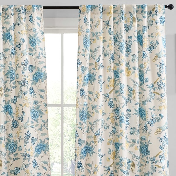 slide 2 of 27, HLC.ME Scarlet Floral & Birds Back Tab Rod Pocket - Light Filtering Darkening Curtain Panels, Pair Grey - 52 W x 84 L per panel - 2PC