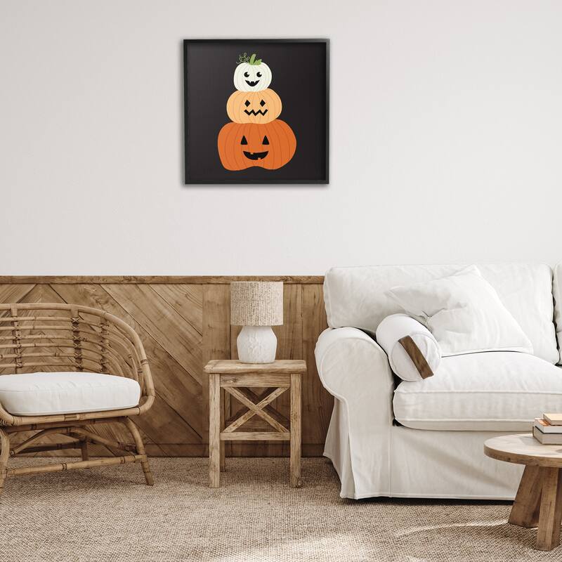 Stupell Happy Jack-o-Lanterns on Black Framed Giclee Art Design By Sazerelli Designs
