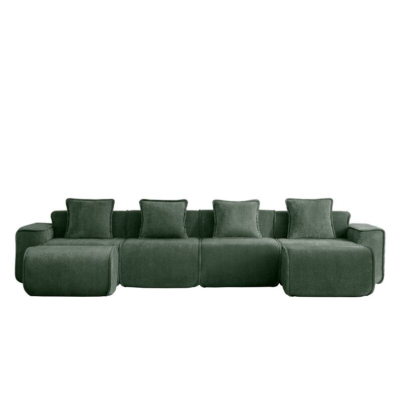 GDFStudio - Velvet Streamlined Modular 4-Seater 138.58" U-Shaped Sectional Sofa with 2 Ottomans