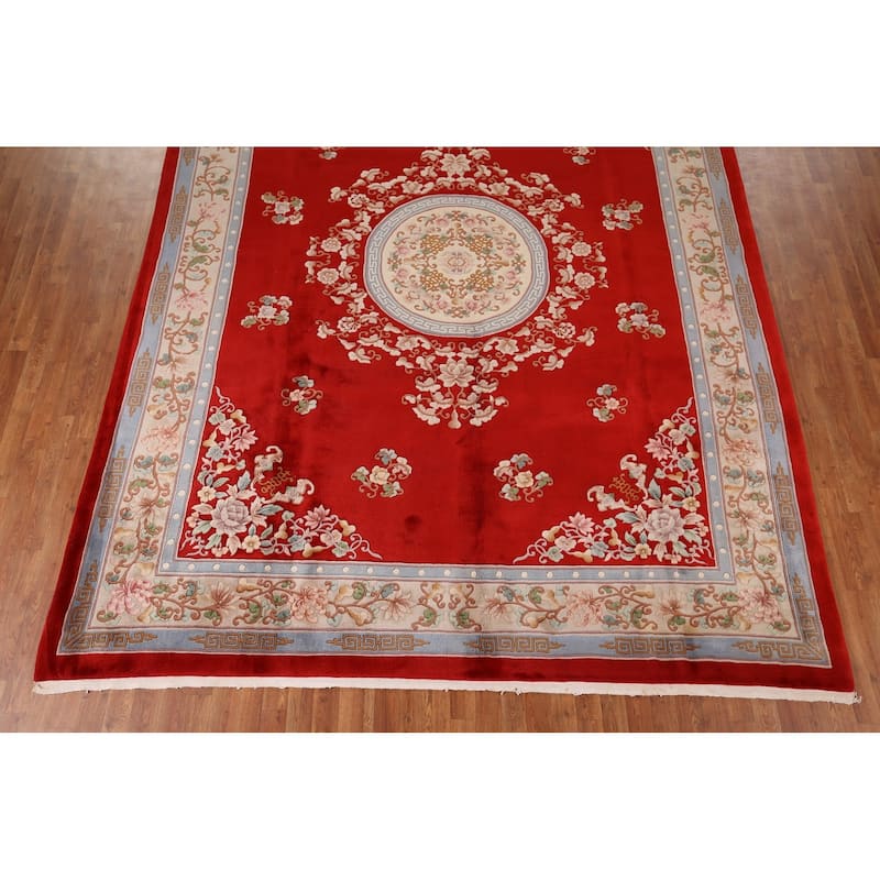 Red Art-Deco Chinese Vintage Area Rug Handmade Wool Carpet - 9'0" x 12'0"