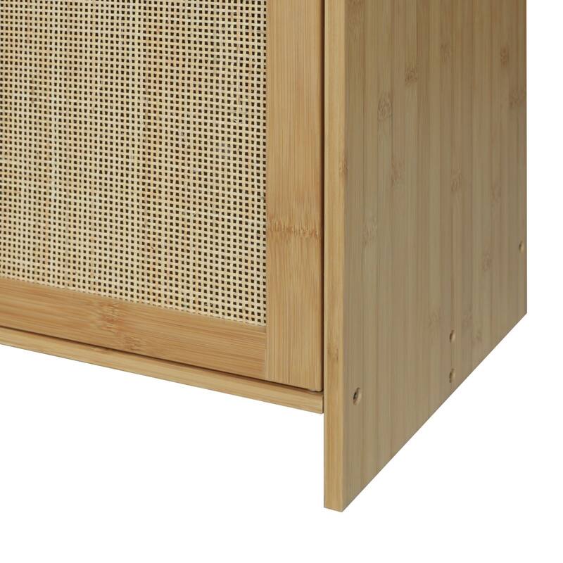 VEIKOUS 3-Door Natural Rattan Bamboo Sideboard Buffet Kitchen Storage Cabinet