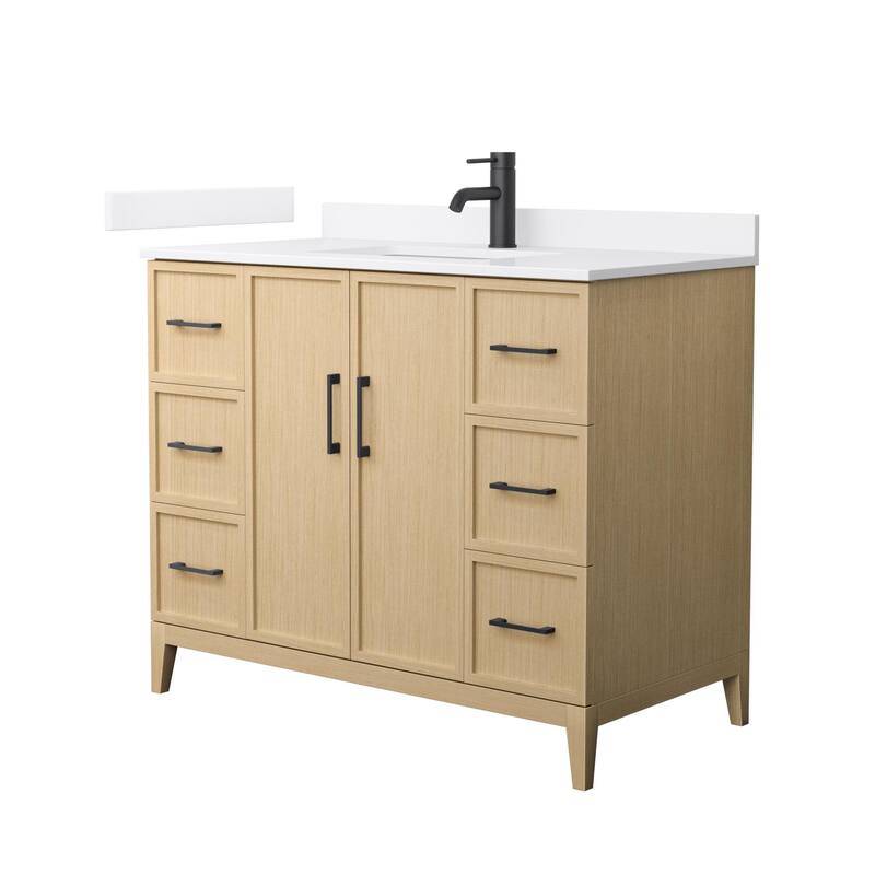 Wyndham Collection WCH717142S-VCA-UNSMXX Elan 42" Free Standing Single - White Oak / White Cultured Marble Top / Matte - Oak Finish