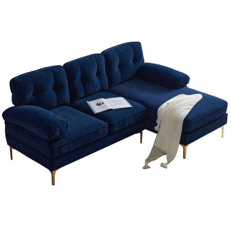 L Shaped Sectional Sofa with Chaise, Velvet Fabric Cloud Couch, Corner 3 Seater Sectional Sofa with Backrest & Armrests
