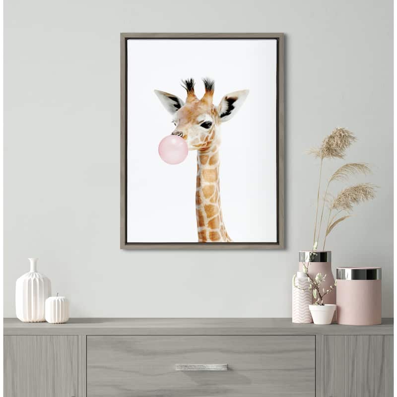 Kate and Laurel Sylvie Gum Giraffe Framed Canvas by Amy Peterson