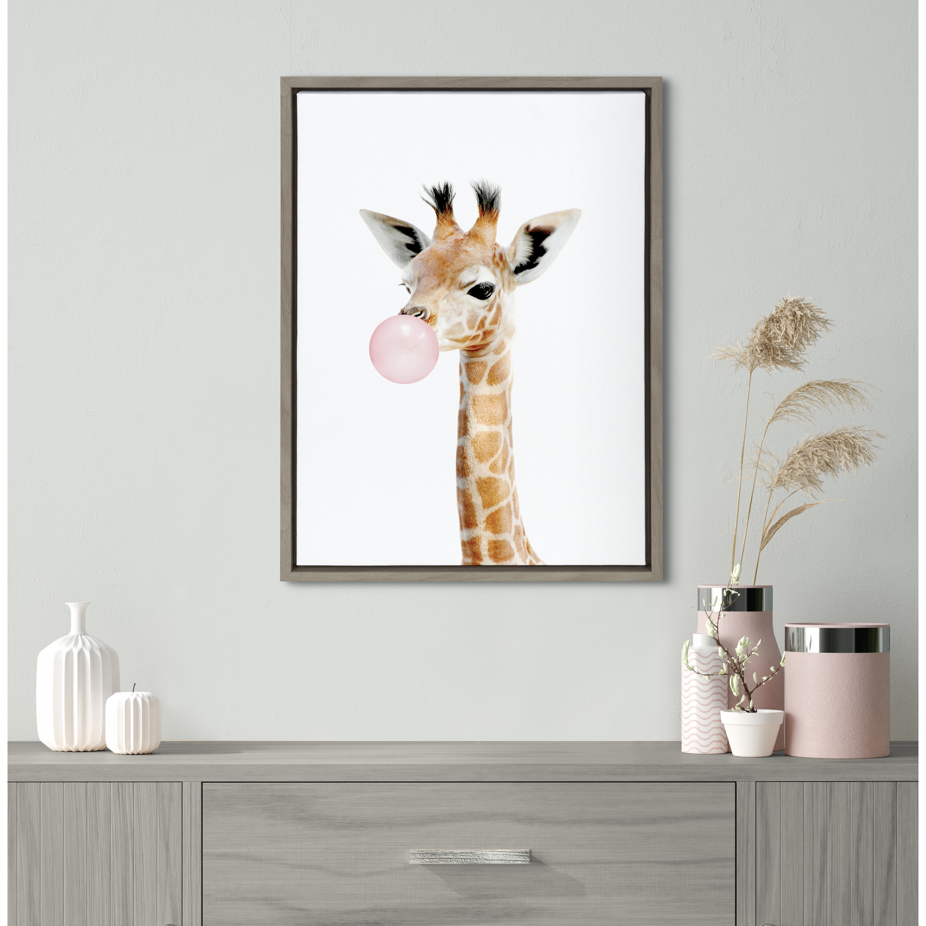Kate and Laurel Sylvie Gum Giraffe Framed Canvas by Amy Peterson