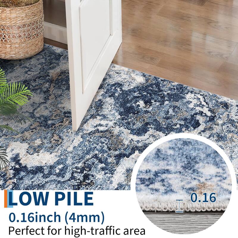 Machine Washable Area Rugs for Living Room, Modern Abstract Bedroom Rug, Low Pile Non-Slip Carpet