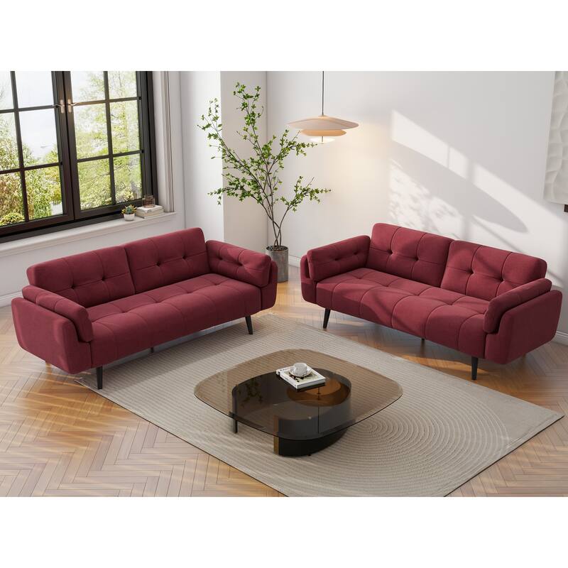 2Set Adjustable Backrest Convertible Futon Sleeper Couch