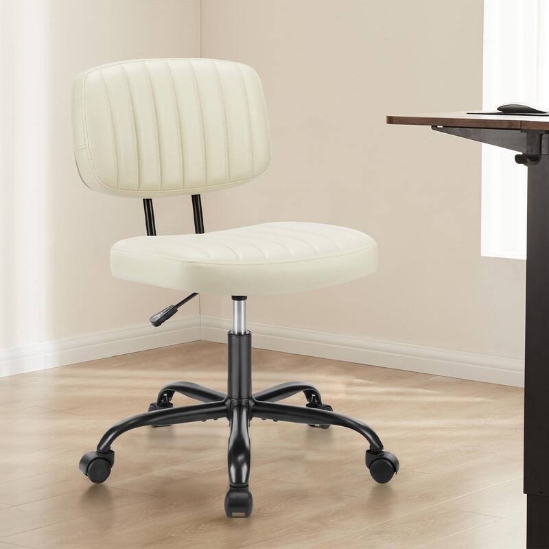Low Back PU Leather Task Chairs with Adjustable Height & Smooth Swivel - White