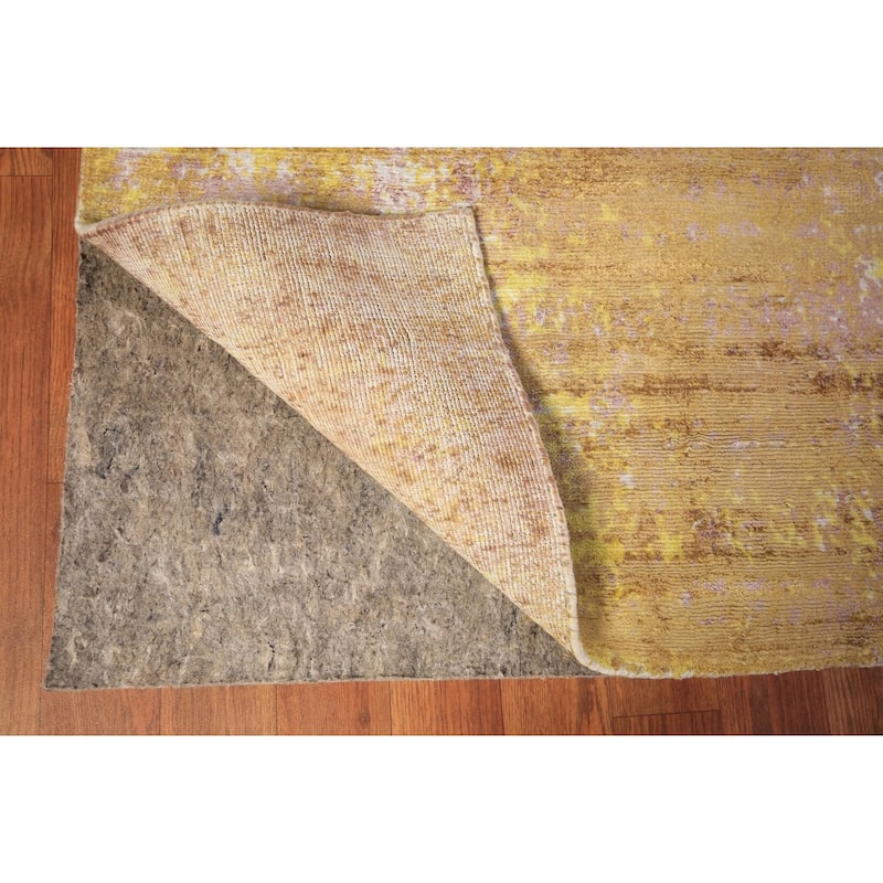 Contemporary Indian Area Rug Handmade Abstract Yellow Wool Carpet - 5'0" x 7'11"