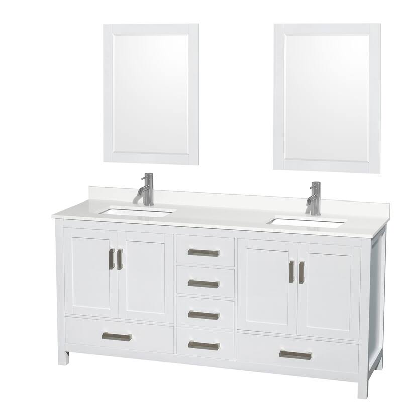 Wyndham Collection WCS141472D-QTZ-UNSM24 Sheffield 72" Free Standing - White / White Quartz Top / Brushed Chrome Hardware
