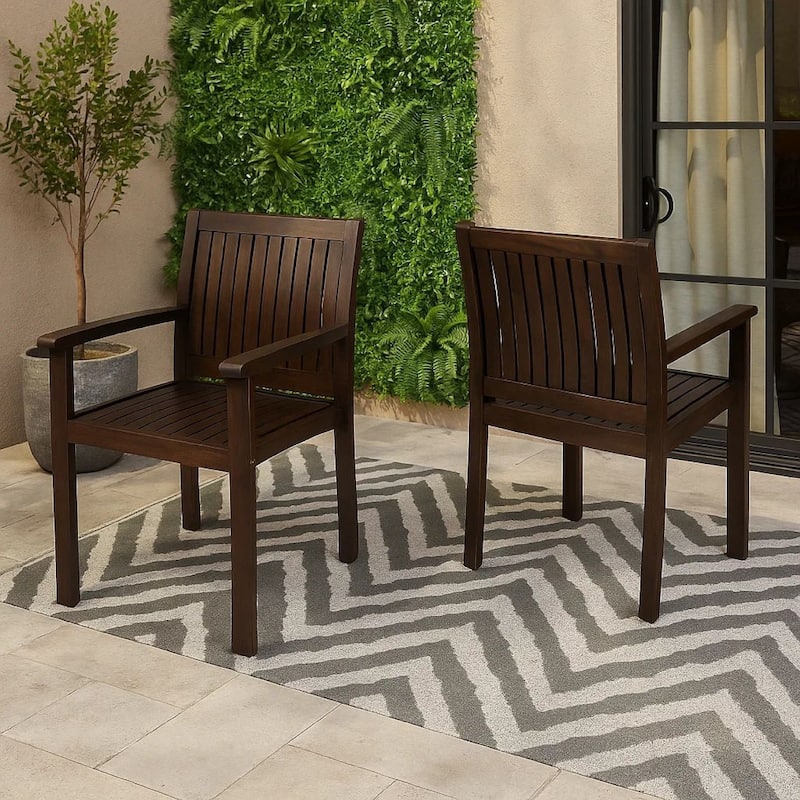 Alison Outdoor Dining Arm Chair Set of 2, Slatted Brown Acacia Wood