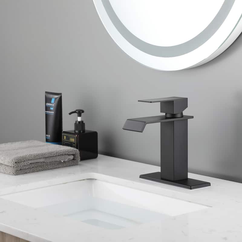 Modern Single Handle Waterfall Hand Bathroom Sink Faucet with Waterfall Spout Design, Corrosion and Rust Resistant