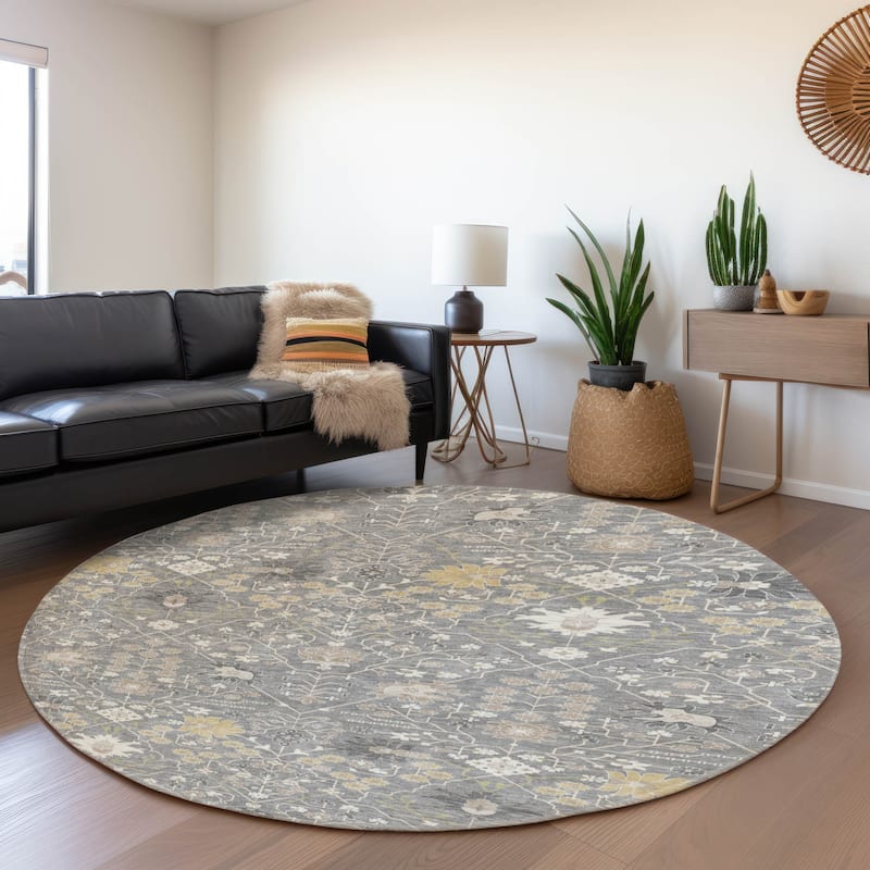 Premium Washable Super Soft Traditional Oushak Mayfield Rug - Gray - 8' x 8'