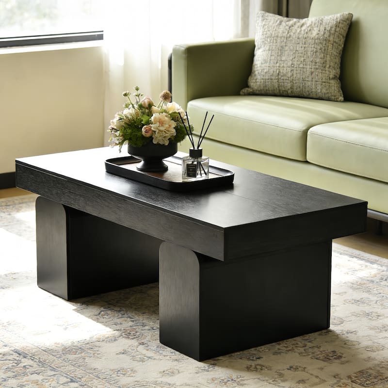 55.11" Double Pedestal Wood Coffee Table, Rectangular - Black