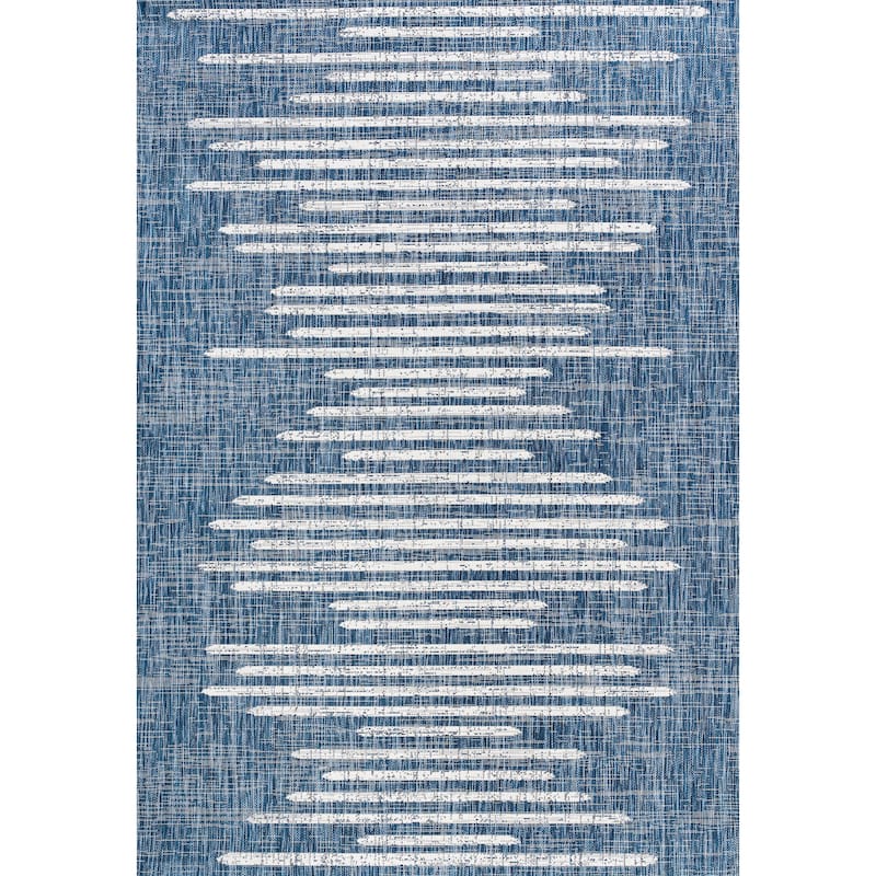 JONATHAN Y Colonia Berber Stripe Geometric Indoor/Outdoor Area Rug - 4 X 6 - Blue/Ivory