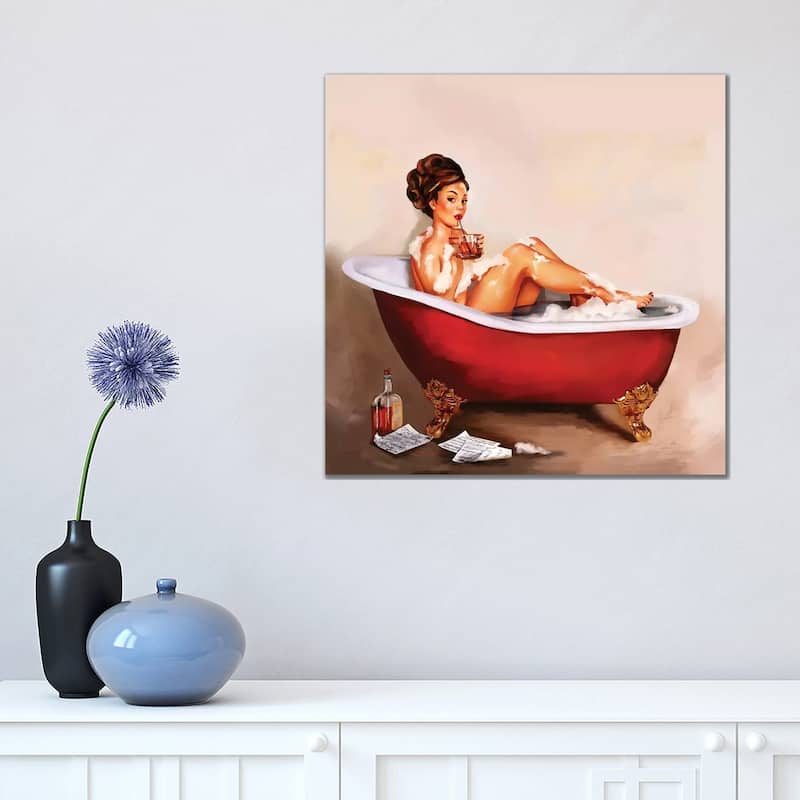 iCanvas "Whiskey Neat Bath Pinup" by The Whiskey Ginger Canvas Print - 18x18x1.5