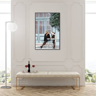 Oliver Gal 'Grabbing A Coffee' Fashion and Glam Wall Art Framed Canvas Print Lifestyle - Blue, Green